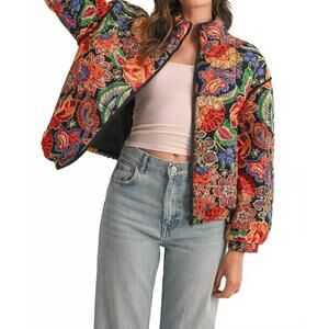 NEW &MERCI floral puff bomber jacket in black multi floral